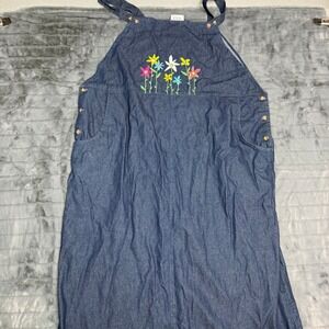 Westbound II Blue Denim Floral Embroidered Jumper Dress Plus Size 2X Vintage 90s